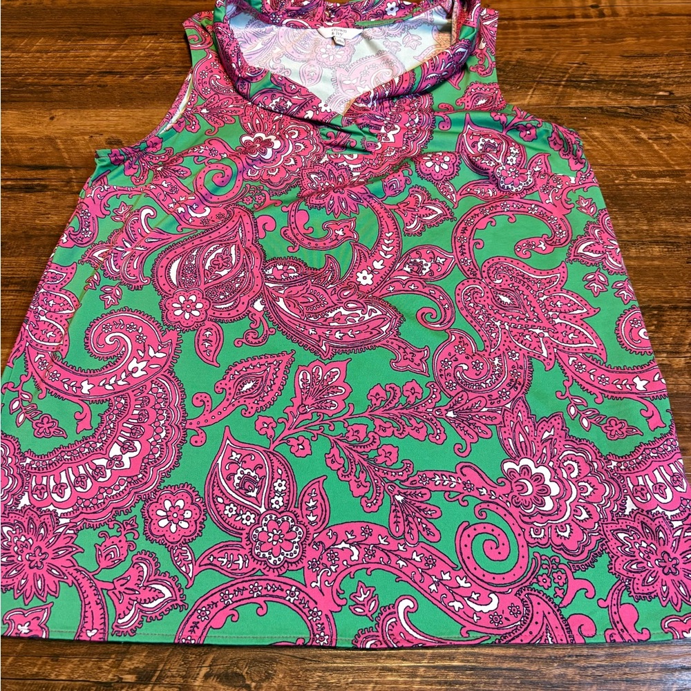 crown & ivy Pink and Green Paisley Tank Top